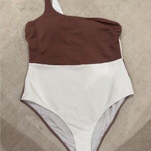 Brown and White XL One Piece Swimsuit